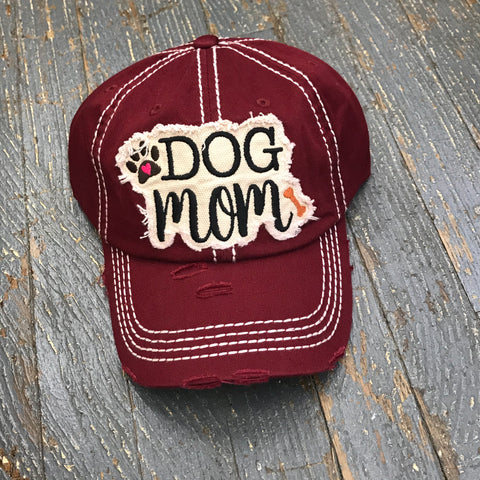 Dog Mom Hat Burgundy Embroidered Ball Cap