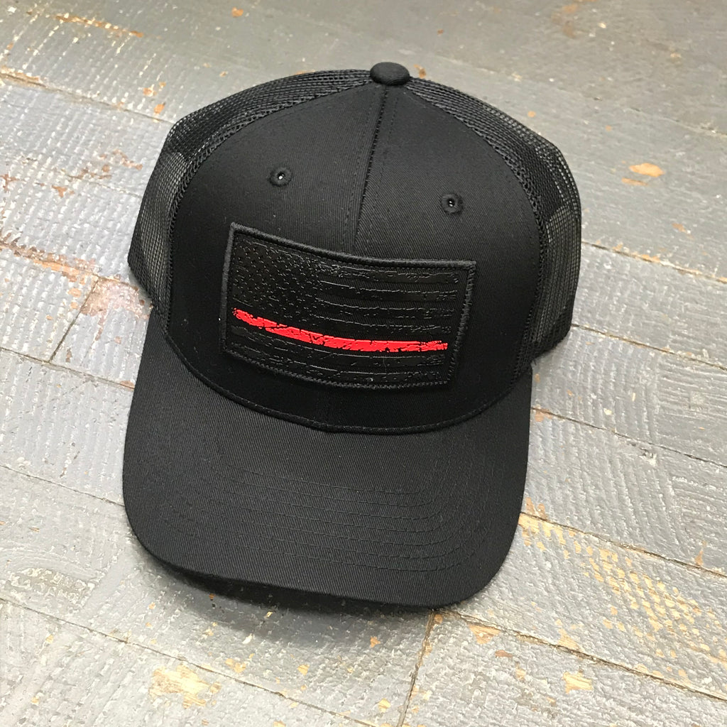 American Flag Red Line Patch Black Embroidered Ball Cap