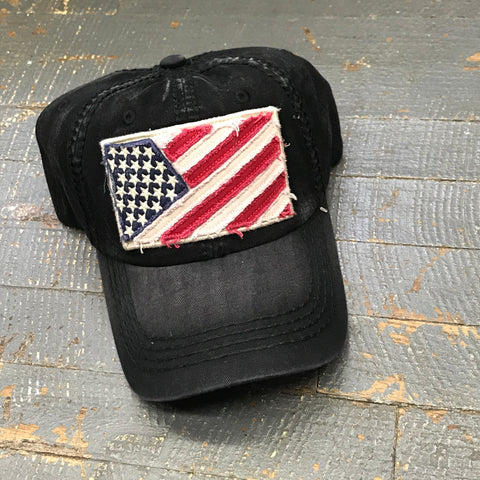 American Flag Patriotic Patch Faded Black Embroidered Ball Cap