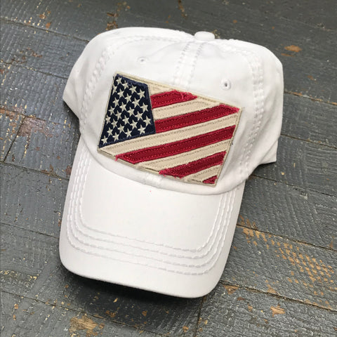 American Flag Patriotic Patch White Embroidered Ball Cap