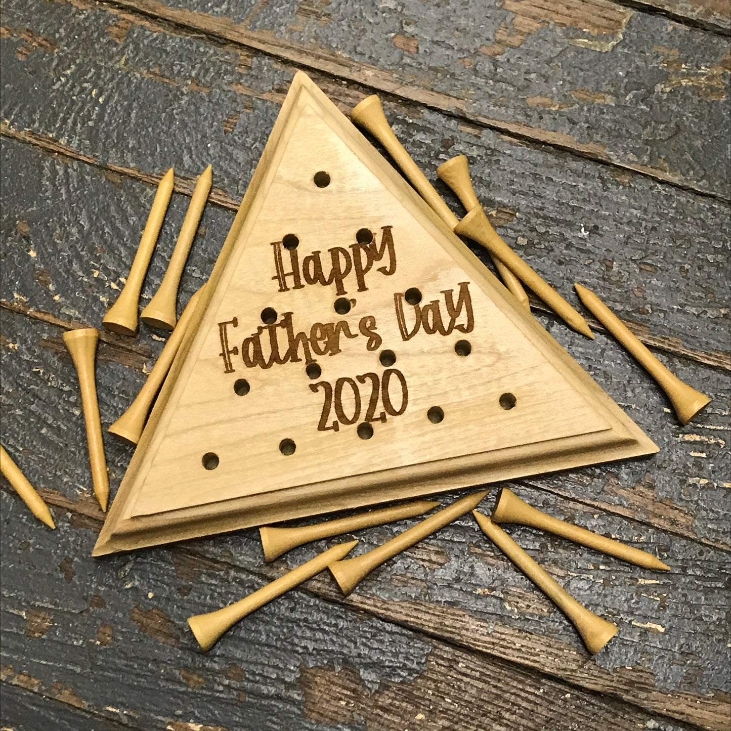 Wooden Tricky Triangle Golf Tee Peg Game Happy Father's Day