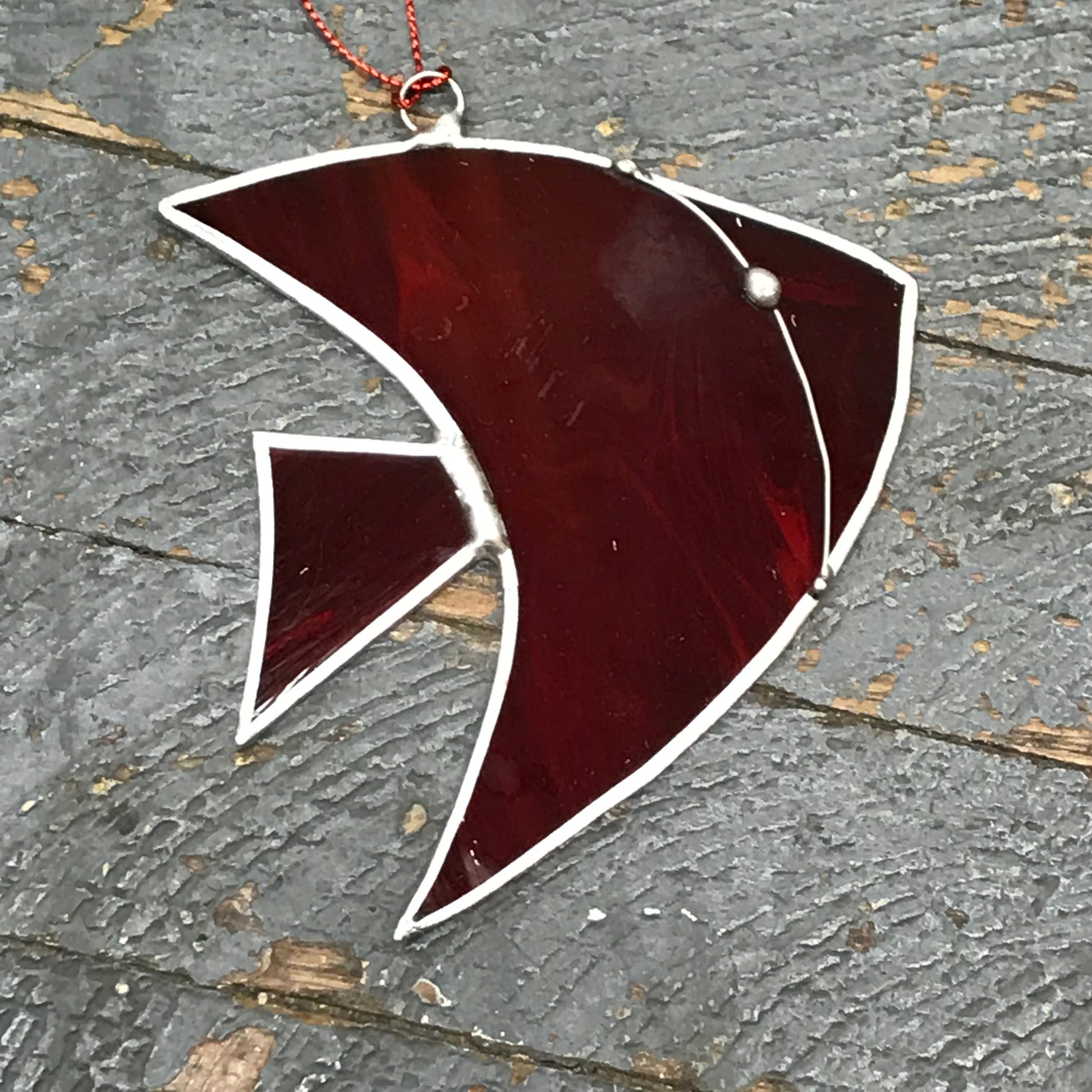 Stained Glass Sun Catcher Ornament Red Angel Fish