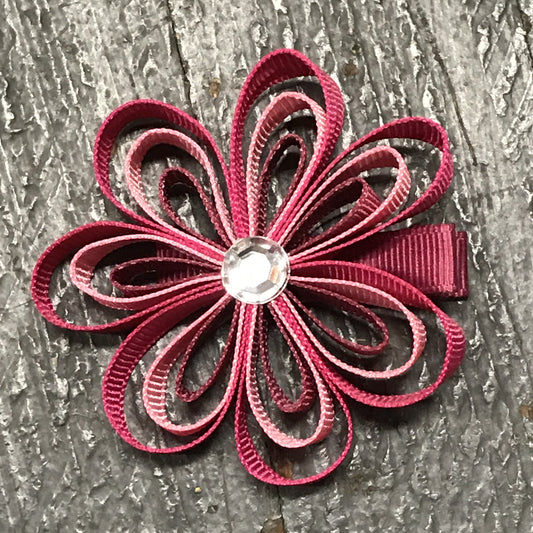 Hair Clip Ribbon Sculpture Headband Bow Flower Pansy Pink