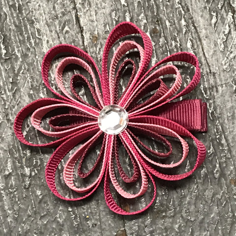 Hair Clip Ribbon Sculpture Headband Bow Flower Pansy Pink
