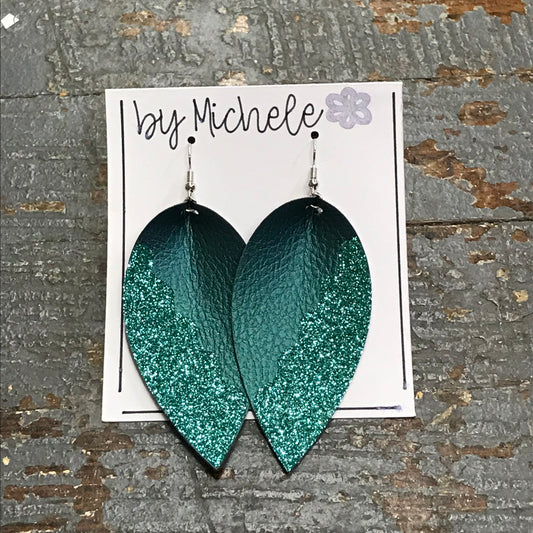 Teal Glitter Faux Leather Solid Teardrop Fishhook Dangle Earring Set