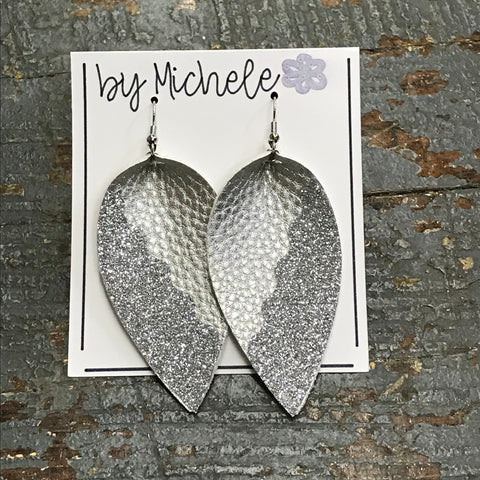 Silver Glitter Faux Leather Solid Teardrop Fishhook Dangle Earring Set
