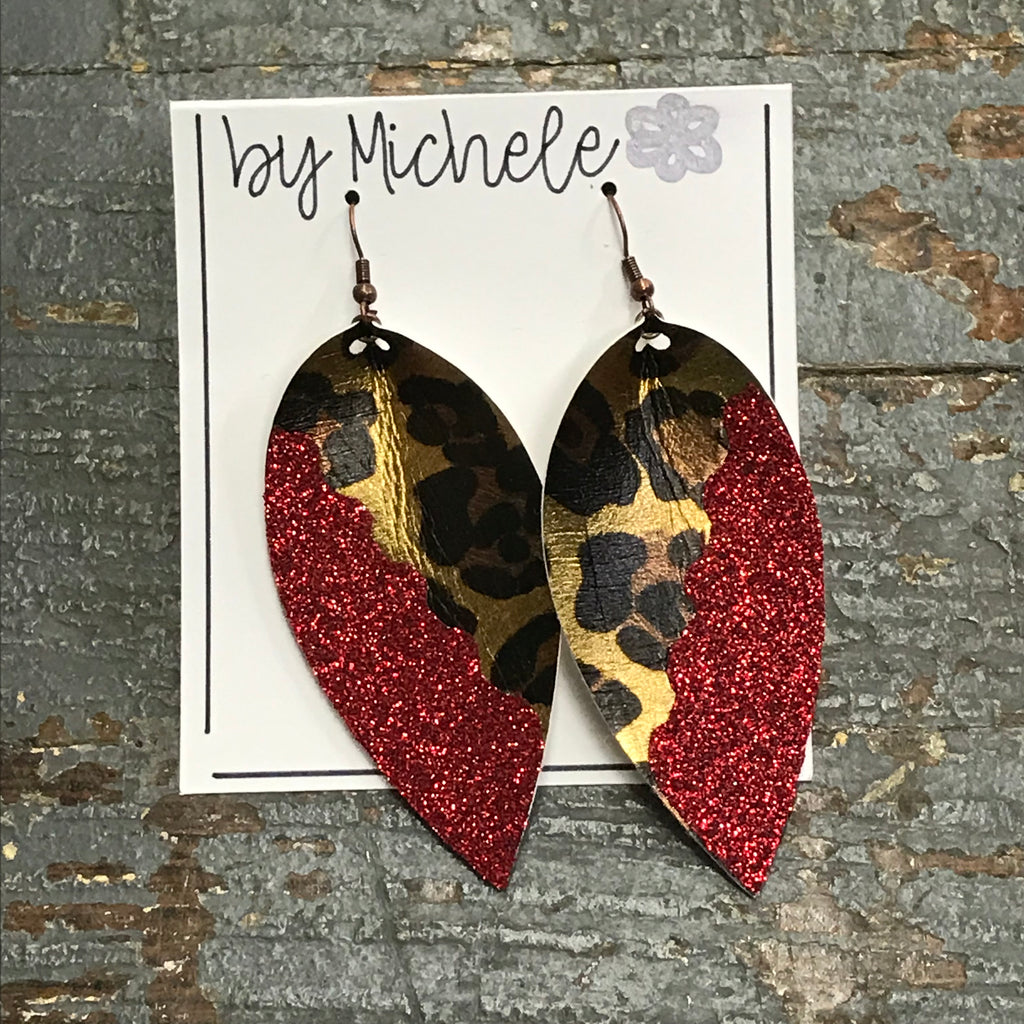 Leopard Red Glitter Faux Leather Solid Teardrop Fishhook Dangle Earring Set