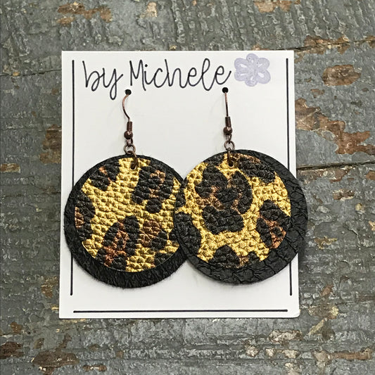 Leopard Black Faux Leather Solid Round Fishhook Dangle Earring Set