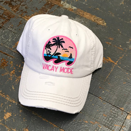 Vacay Mode Rugged White Embroidered Ball Cap