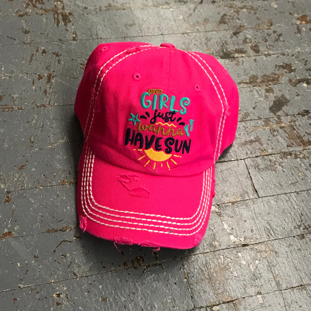 Girls Just Wanna Have Sun Rugged Pink Embroidered Ball Cap
