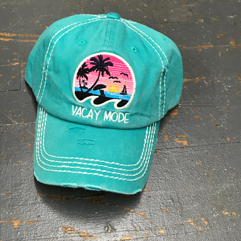 Vacay Mode Rugged Teal Embroidered Ball Cap