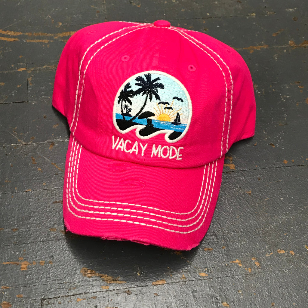 Vacay Mode Rugged Pink Embroidered Ball Cap
