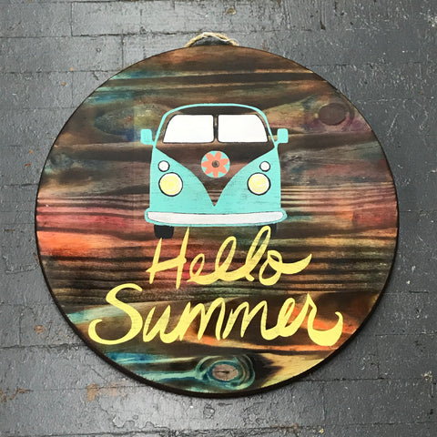 Hello Summer VW Bus Round Indoor/Outdoor Wall Sign Door Wreath