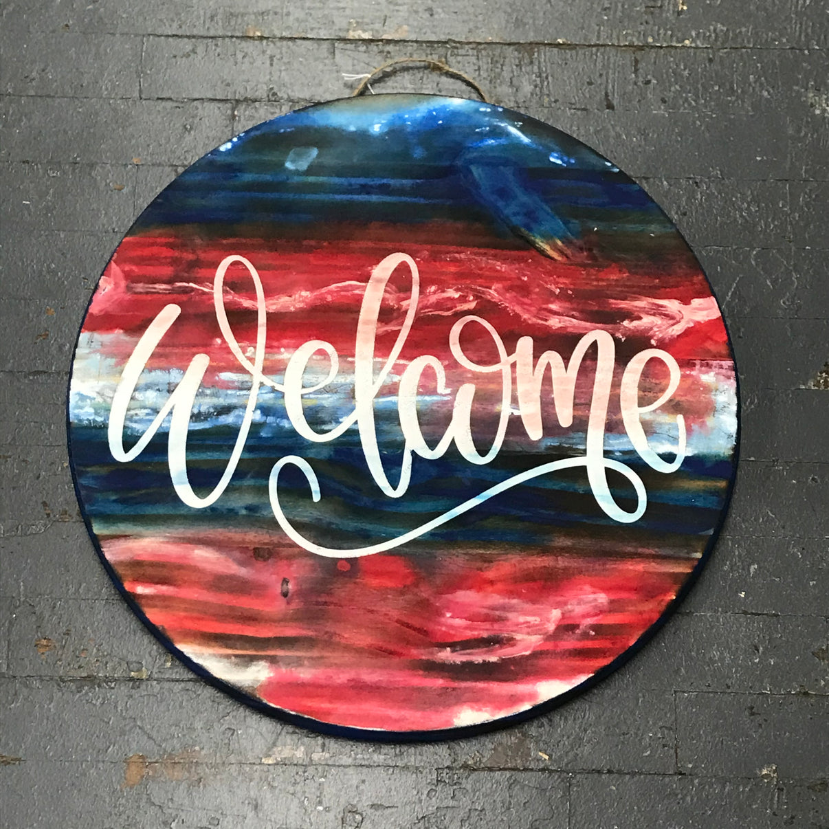 Welcome Red White Blue Patriotic Round Indoor/Outdoor Wall Sign Door W ...