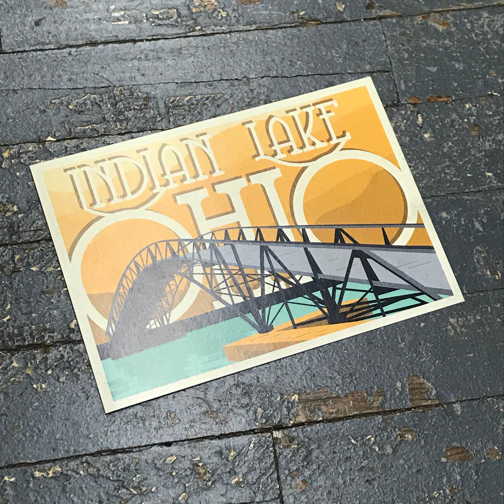Logan County Throwback Indian Lake Ohio Post Card Sunset Bridge