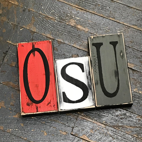 Hand Crafted Wood Word Block Set Football College OSU Ohio State Buckeyes Decoration