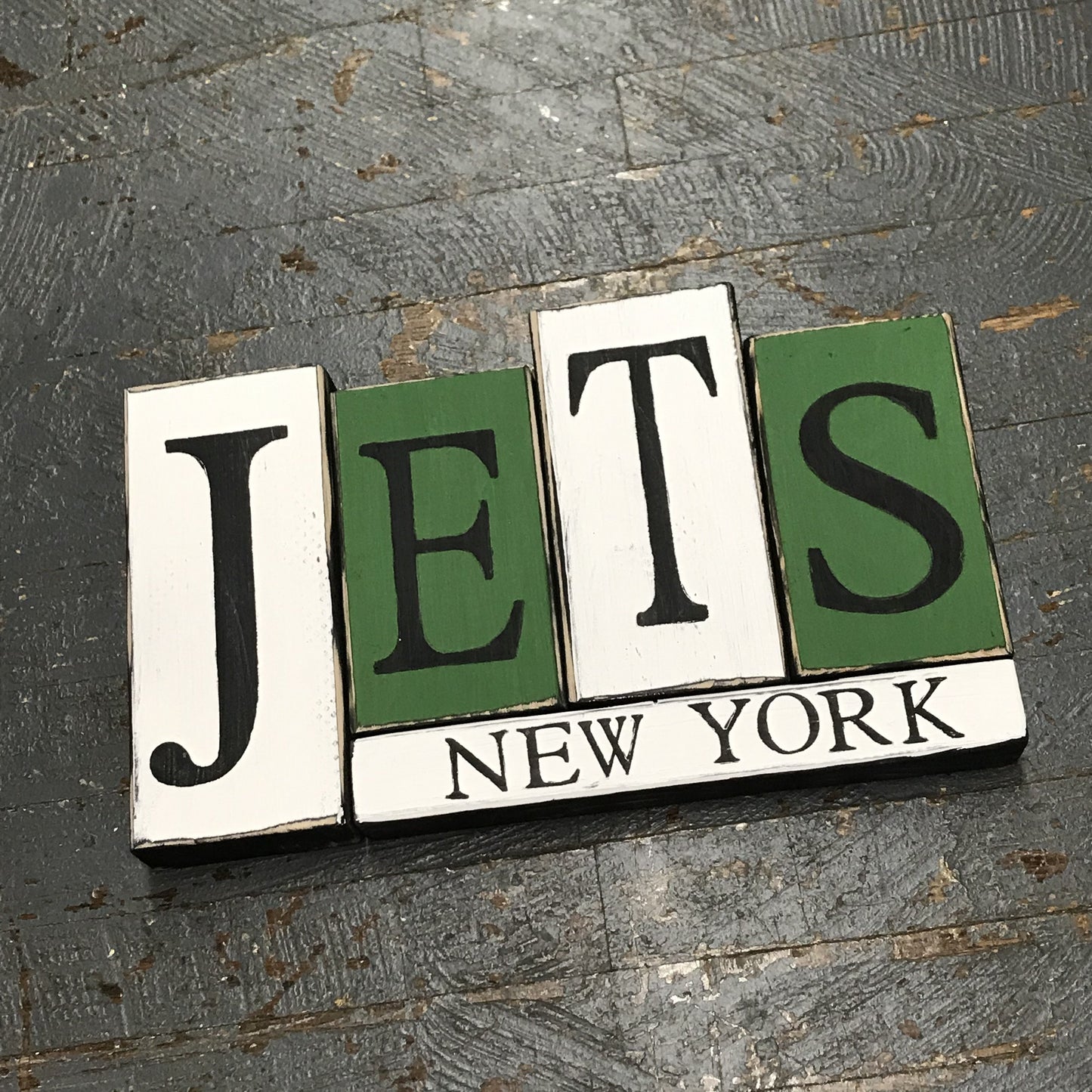 Hand Crafted Wood Word Block Set Football NFL New York Jets Decoration