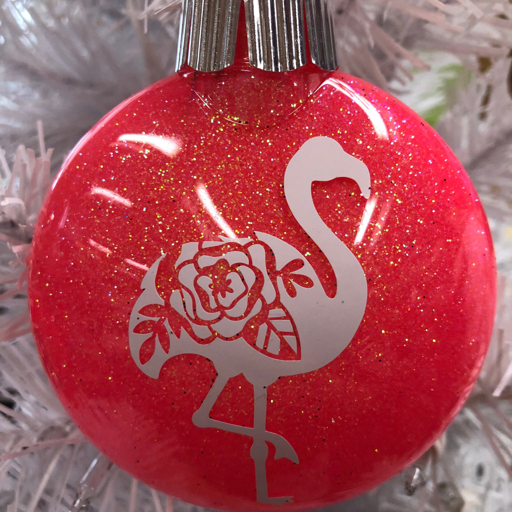 Holiday Christmas Tree Ornament Pink Floral Flamingo