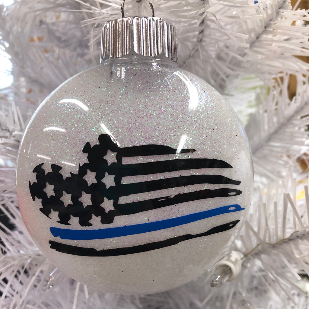 Holiday Christmas Tree Ornament American Flag Blue Line
