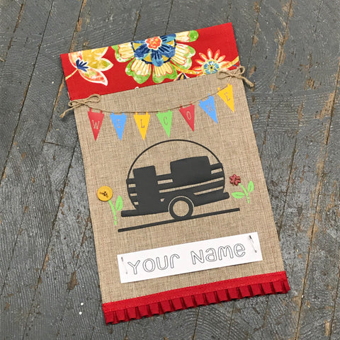 Personalized Name Camper Garden Flag Welcome Pennant Bright Colors