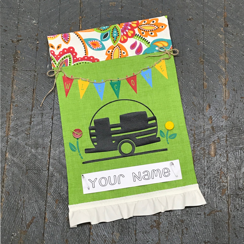 Personalized Name Camper Garden Flag Welcome Pennant Green Colors
