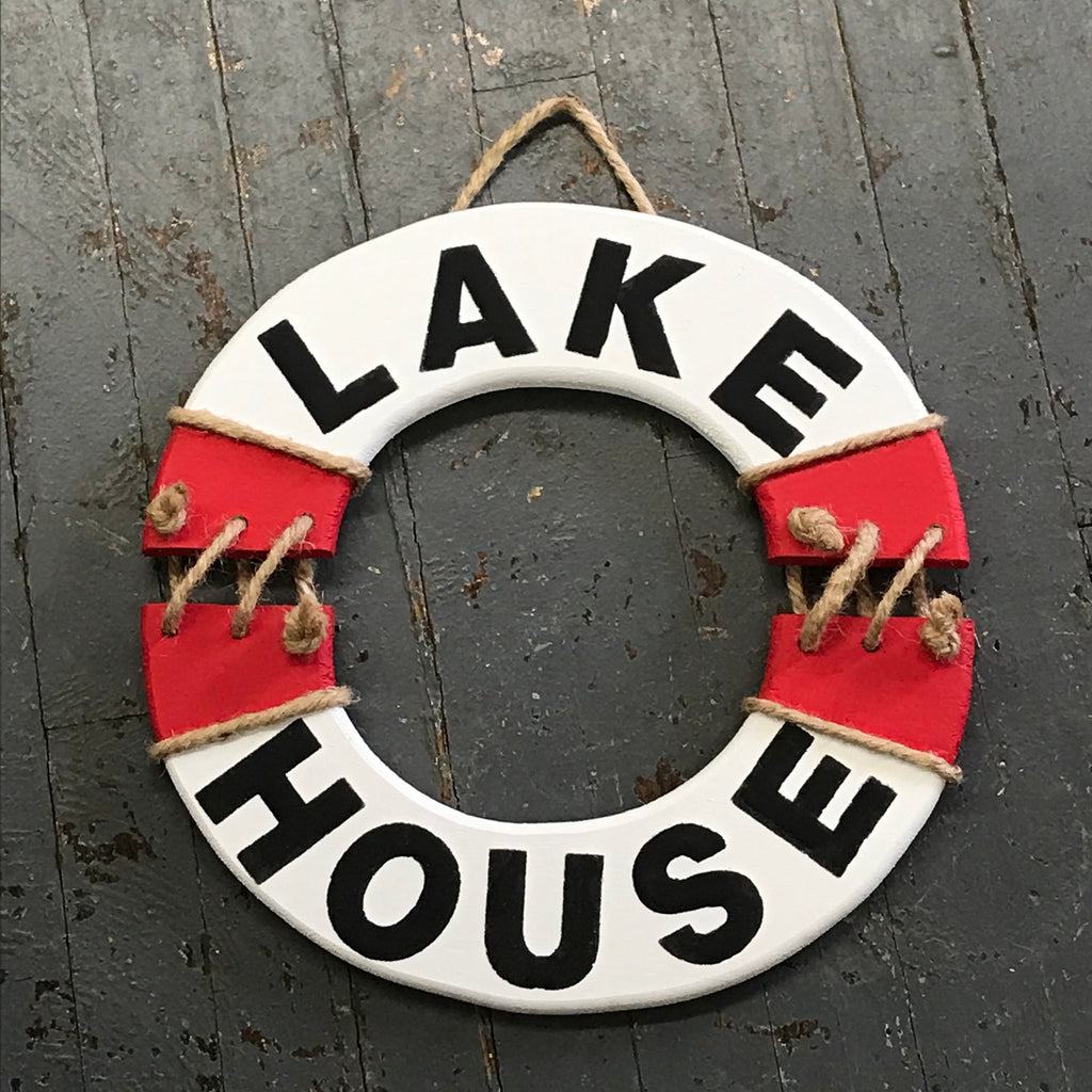 Lake House Nautical Wood Painted Ring Buoy Decoration