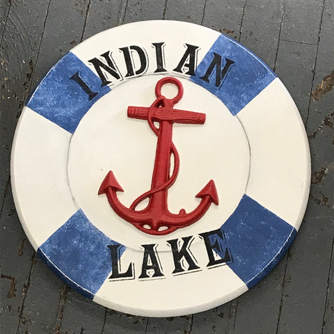 Indian Lake Anchor Nautical Wood Painted Ring Buoy Decoration
