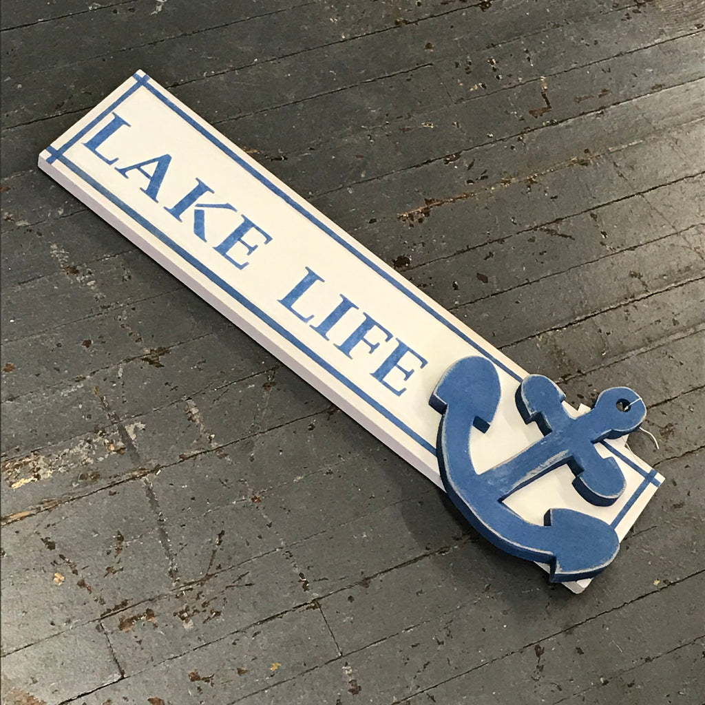 Lake Life Nautical Hand Painted Wooden Anchor Sign