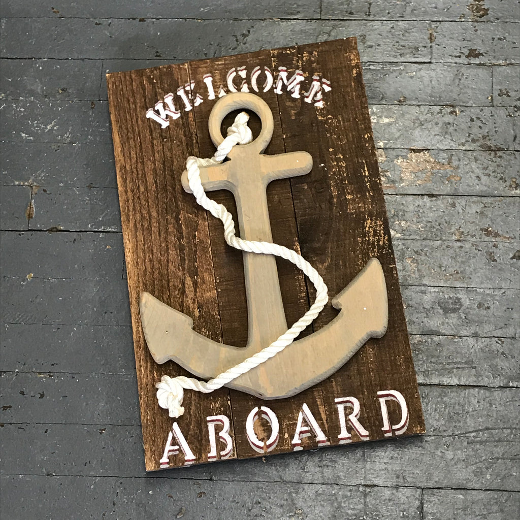 Hand Painted Wooden Nautical Sign "Welcome Aboard"