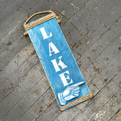 Directional Lake Hand Painted Wooden Nautical Pointing Hand Sign Blue
