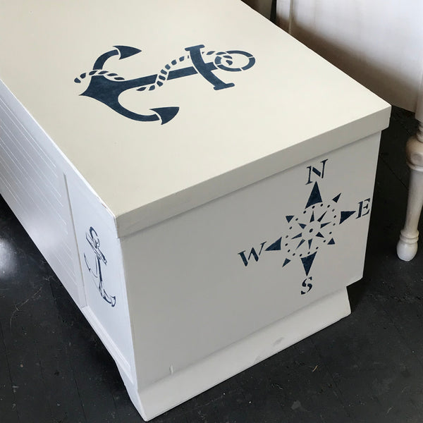 Nautical Anchor Painted Cedar Chest Coffee Table Storage Bench
