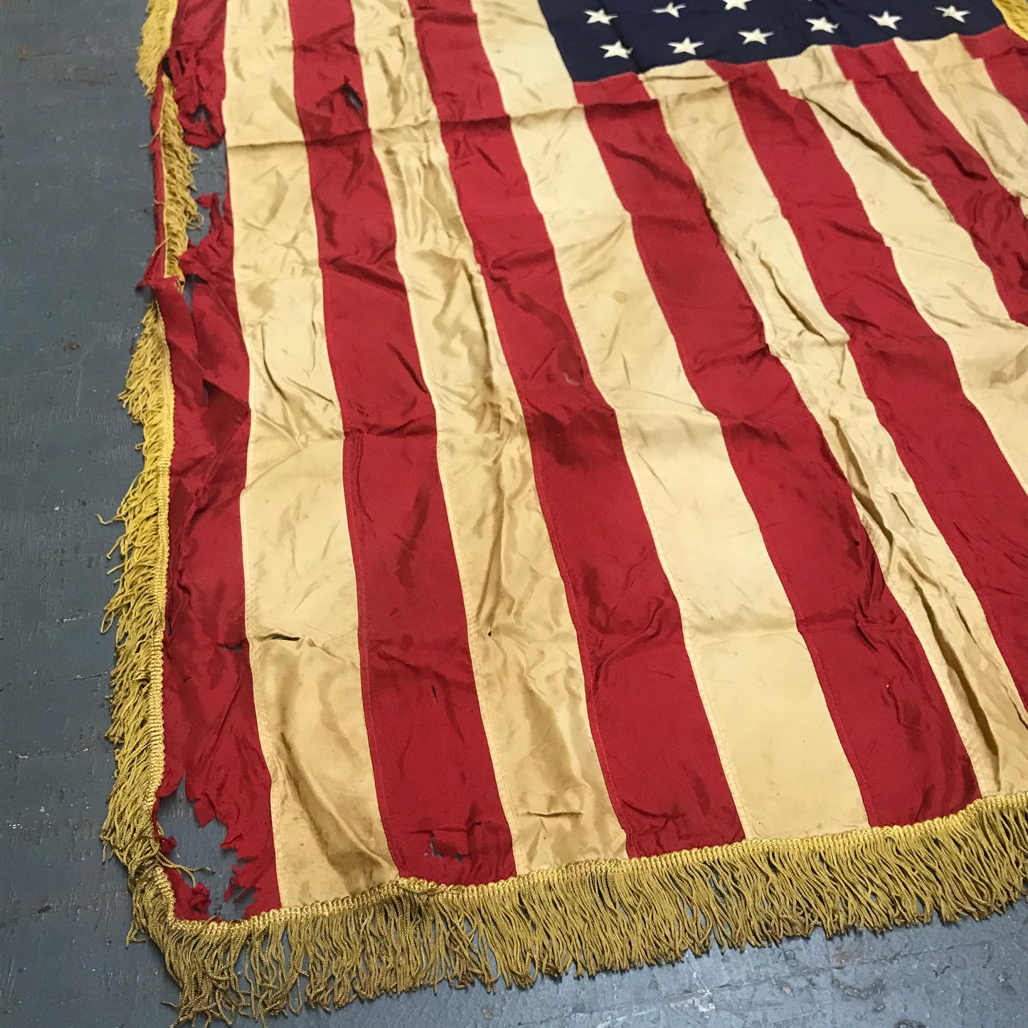 Antique Vintage Embroidered 48 Star American Flag Fringe