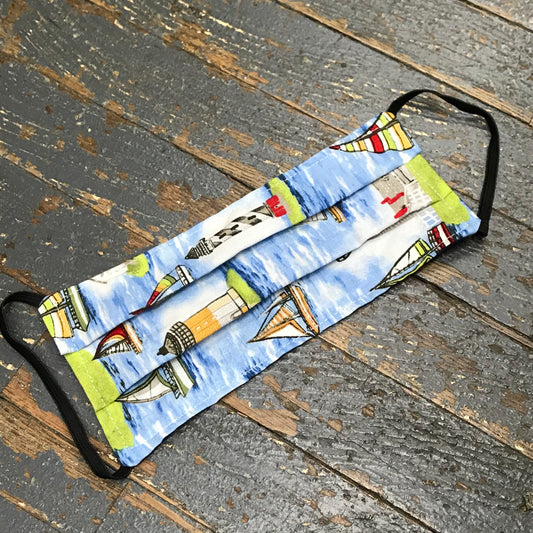 Nautical Sailboat Lighthouse Handmade Cotton Cloth Face Mask Reversible Reusable