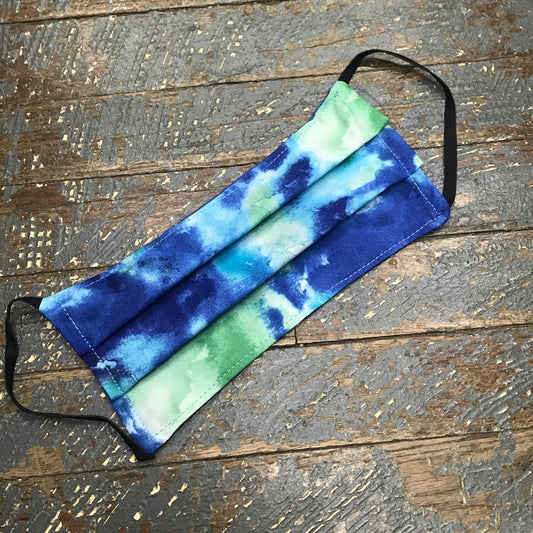 Hippie Tie Dye Blue Green Water Color Handmade Cotton Cloth Face Mask Reversible Reusable