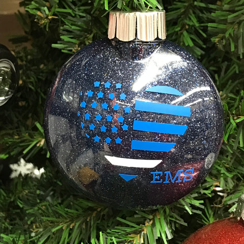 Holiday Christmas Tree Ornament American Flag Heart White Line EMS Rescue 