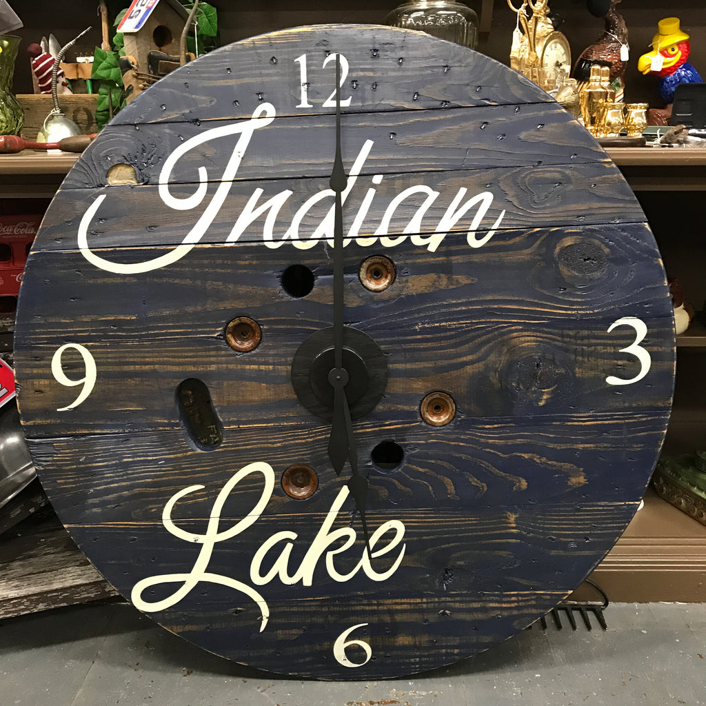 40" Round Nautical Wooden Indian Lake Clock Painted