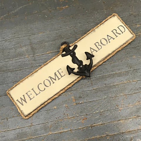 Welcome Aboard Rustic Wooden Nautical Anchor Wall Sign