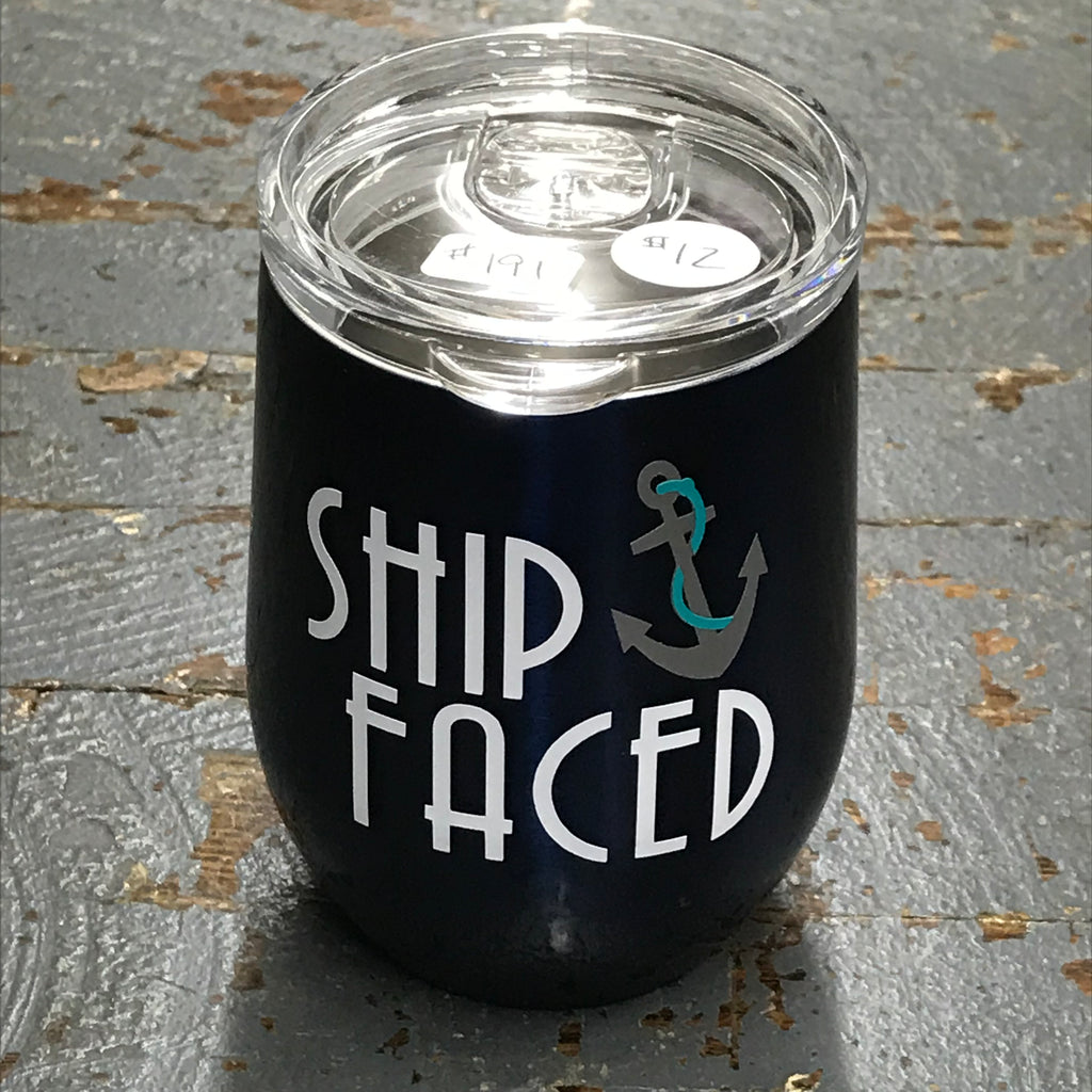 Ship Faced Stainless Steel 12oz Stemless Wine Beverage Drink Travel Tumbler Navy