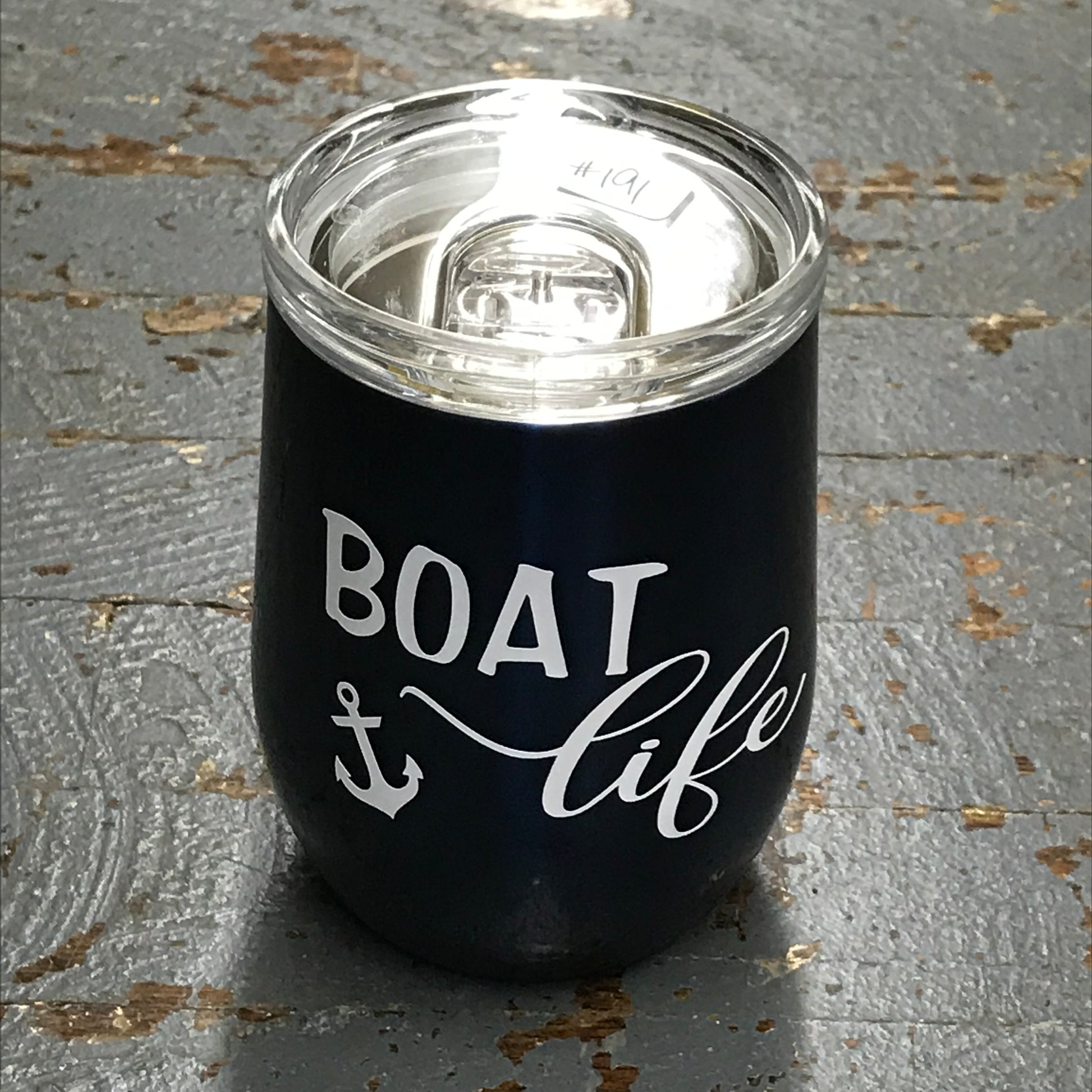 Boat Life Stainless Steel 12oz Stemless Wine Beverage Drink Travel Tumbler Navy