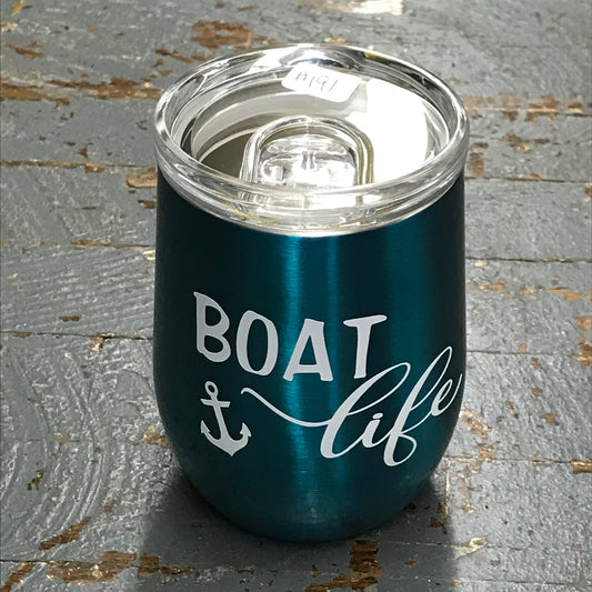 Boat Life Stainless Steel 12oz Stemless Wine Beverage Drink Travel Tumbler Teal