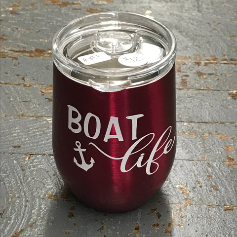 Boat Life Stainless Steel 12oz Stemless Wine Beverage Drink Travel Tumbler Pink