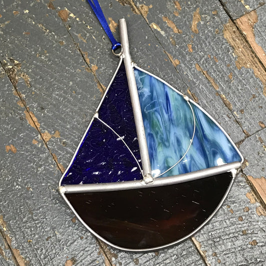 Stained Glass Sun Catcher Ornament Sailboat Blue Green