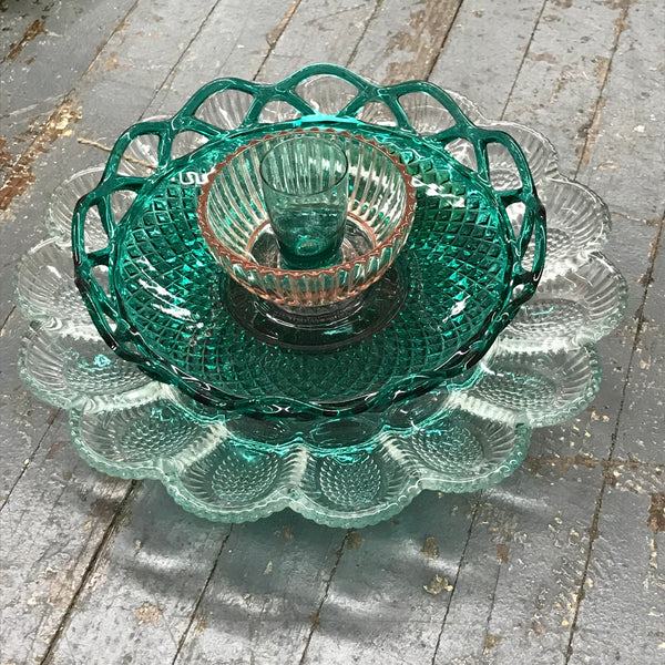 Depression Glass Garden Flower Large Clear Green Pink Pastel Opaque
