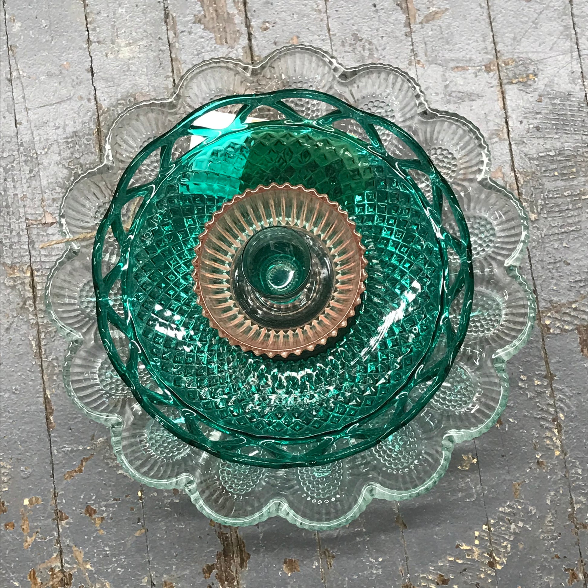 Depression Glass Garden Flower Large Clear Green Pink Pastel Opaque