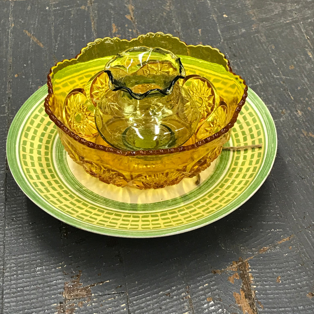Depression Glass Garden Flower Large Green Yellow Amber Opaque