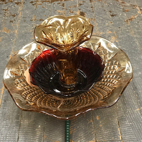 Depression Glass Garden Flower Large Carnival Orange Ruby Red Amber Opaque