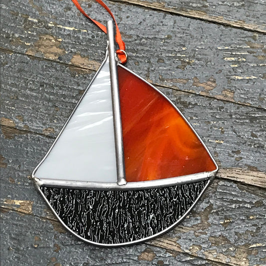 Stained Glass Sun Catcher Ornament Sailboat Black Orange