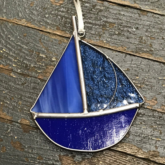 Stained Glass Sun Catcher Ornament Sailboat Blue