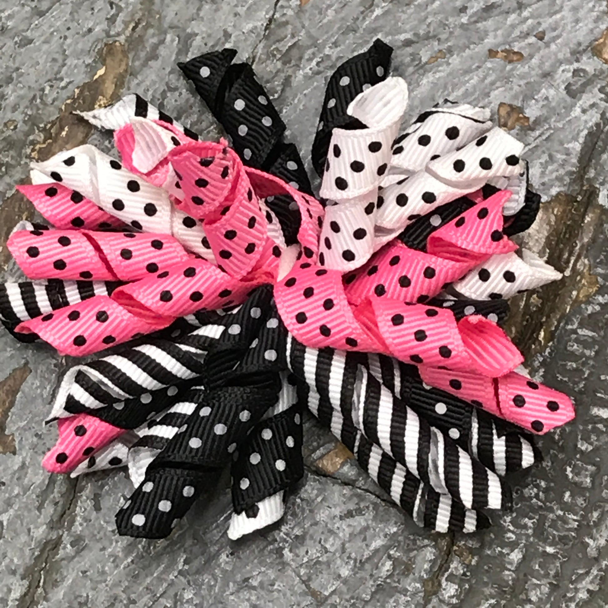 Hair Clip Korker Ribbon Headband Bow Black Pink