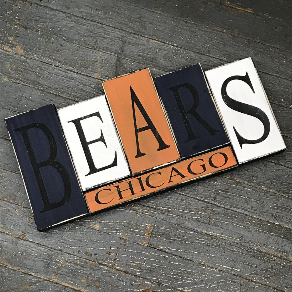Hand Crafted Wood Word Block Set Football NFL Chicago Bears Decoration
